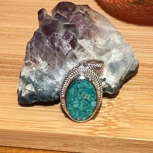 Sleeping beauty Turquoise Solitary Pendant in Platinum over Copper Bezel